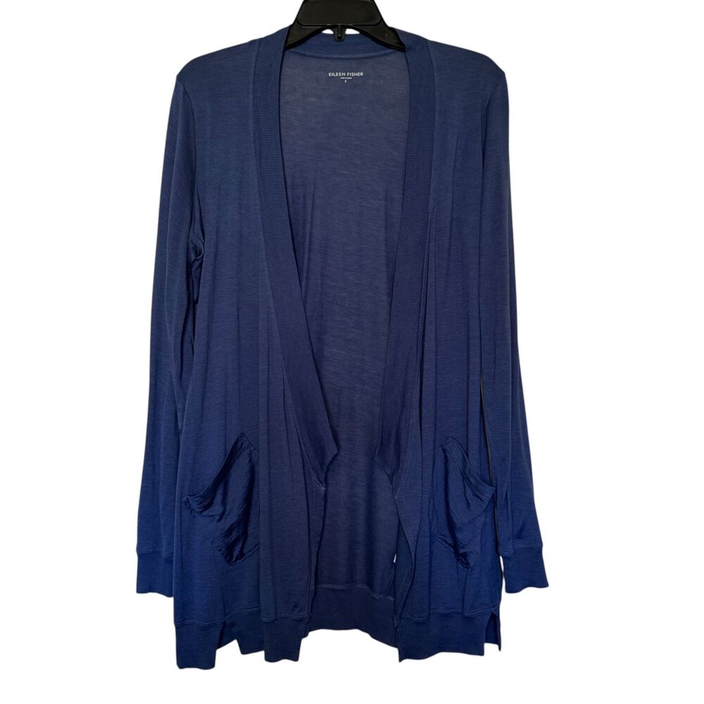 EILEEN FISHER women's size small S silk blend blue lightweight cardigan sweater